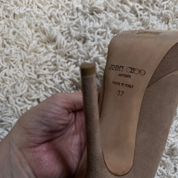 Jimmy Choo suede neutral pumps heels platform 37 US 7 beige tan - Picture 13 of 14